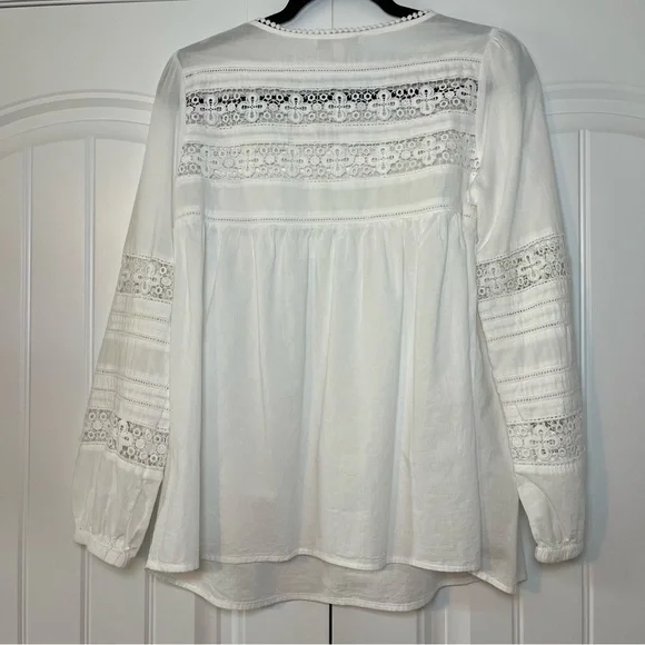 Anthropologie Eri + Ali White Blouse Peasant Long Sleeve Size Small Cotton - Picture 7 of 7